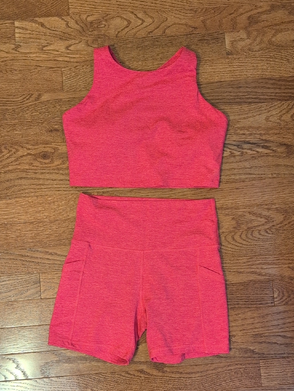aerie Hot Pink OFFLINE Seamless Bike Shorts And Sports Bra Set